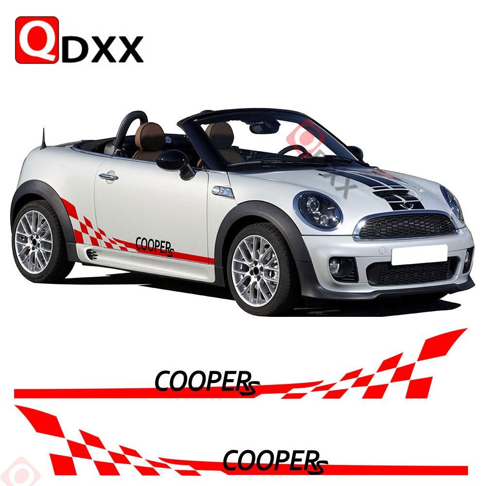 2 ชิ้นประตูรถทั้งสองด้านกระโปรง Checker Flag Stripes Decal สติกเกอร์สําหรับ MINI Cooper S R55 R56 R5
