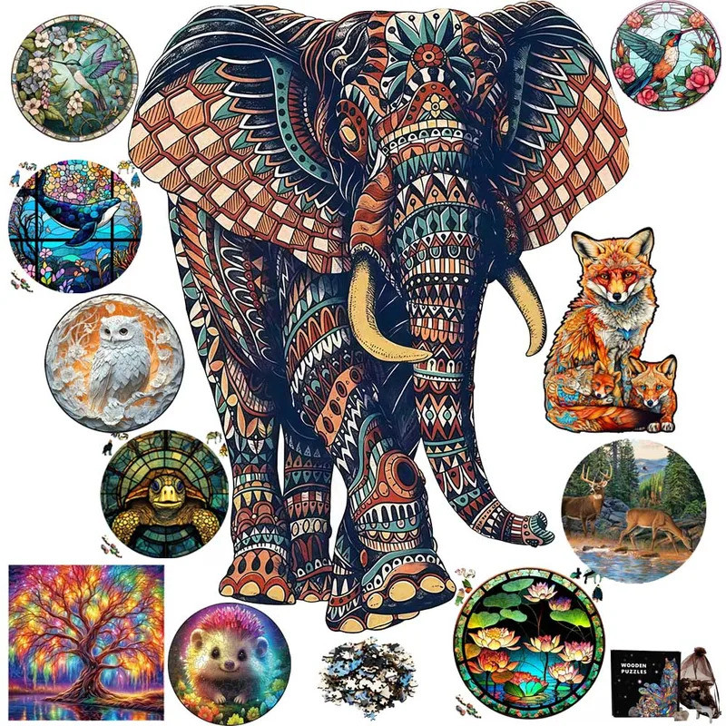 Lovely Elephant Wooden Animal Decompressed Puzzle for Adult Kids Butterfly Puzzle Brain Twister Toys