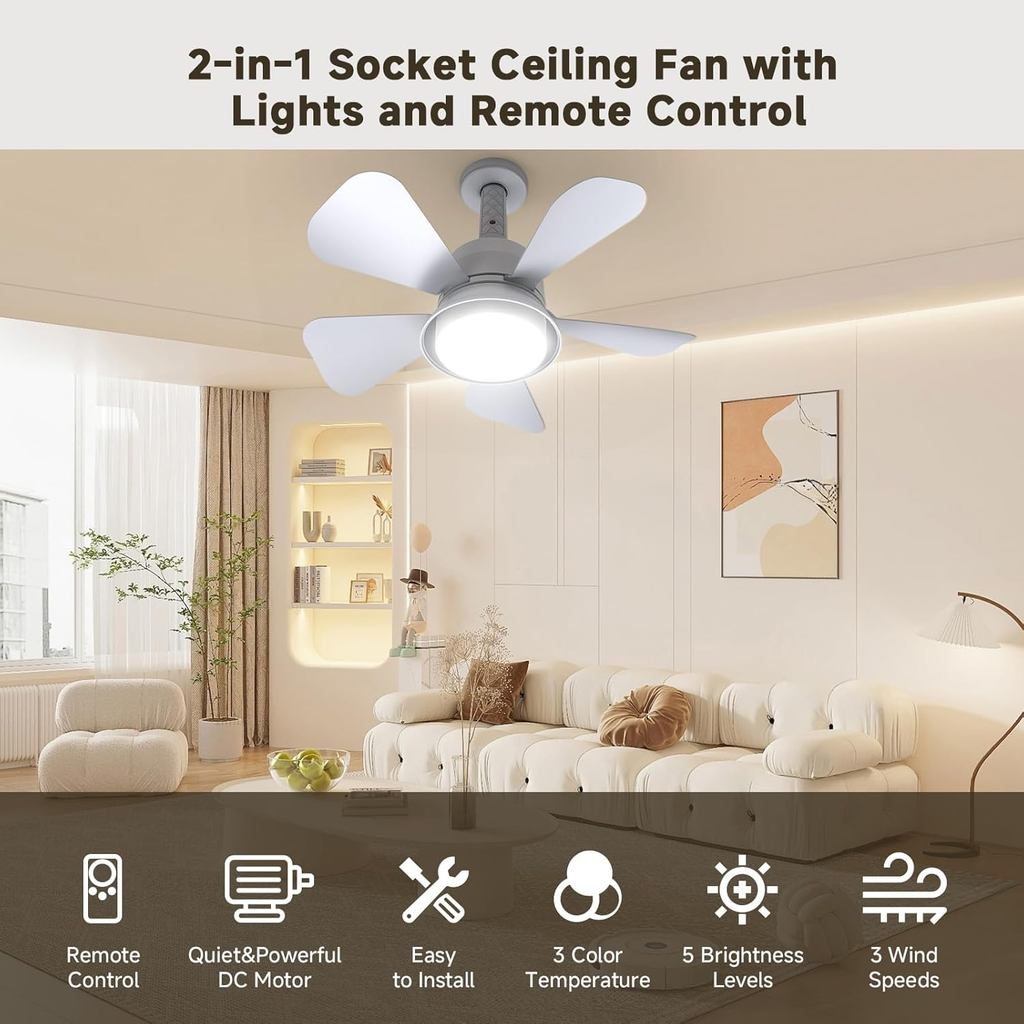 Ceiling Fans with Lights and Remote, Ceiling Fan Light 3000K-6000K 3 Colors Dimmable, Ceiling Fan, 1