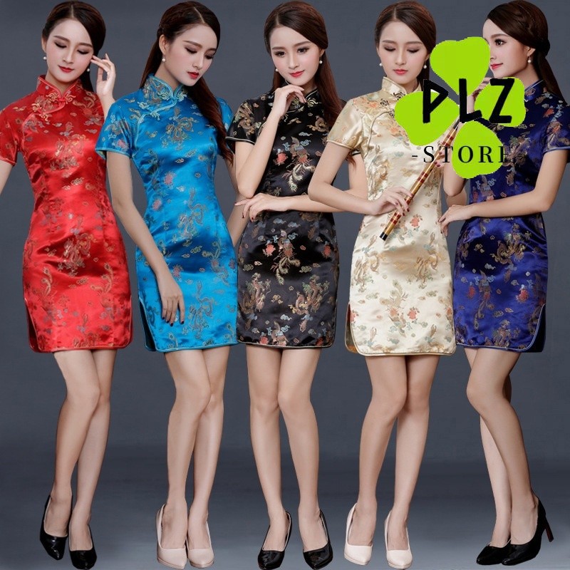 High Quntity Dragon และ Phoenix เย็บปักถักร้อย Cheongsam หญิง Tang ชุด Vintage แบบดั้งเดิมแขนสั้นชุดดอกไม้ Slim ชุด Qipao