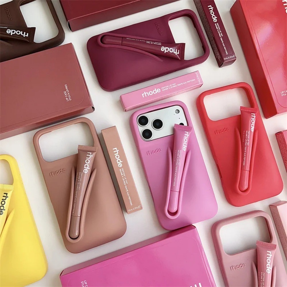 แฟชั่น Hailey สไตล์เดียวกัน Rhode พร้อม Lip Glaze เคสโทรศัพท์สําหรับ iPhone 17 16 15 14 13 12 11 Pro Max Plus Air ลิปสติกซิลิโคนเหลวปลอก Matte กันกระแทกปกหลัง