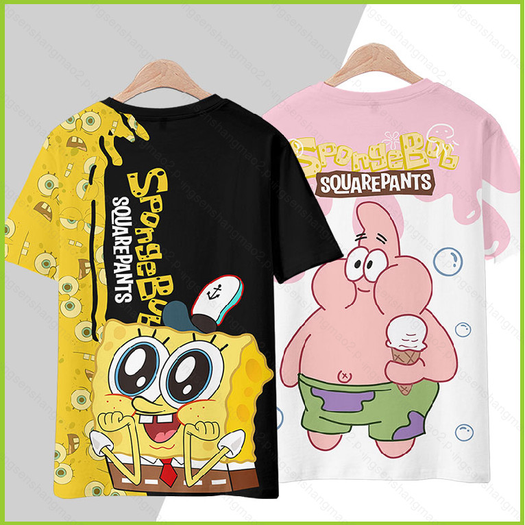PS2 SpongeBob SquarePants อะนิเมะ Tshirt แขนสั้นเด็กผู้ใหญ่คอสเพลย์ Patrick Star แฟชั่น 3D เสื้อ Cas