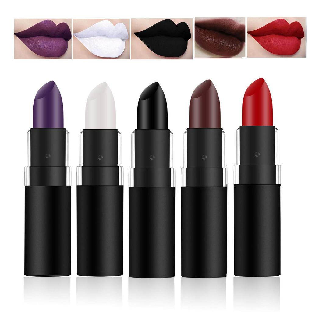 GL-Turelifes 5er Pack Vampire Lippenstifte Set Matt Langlebig Rot Schwarz Lila Weideer Samt Lippenst