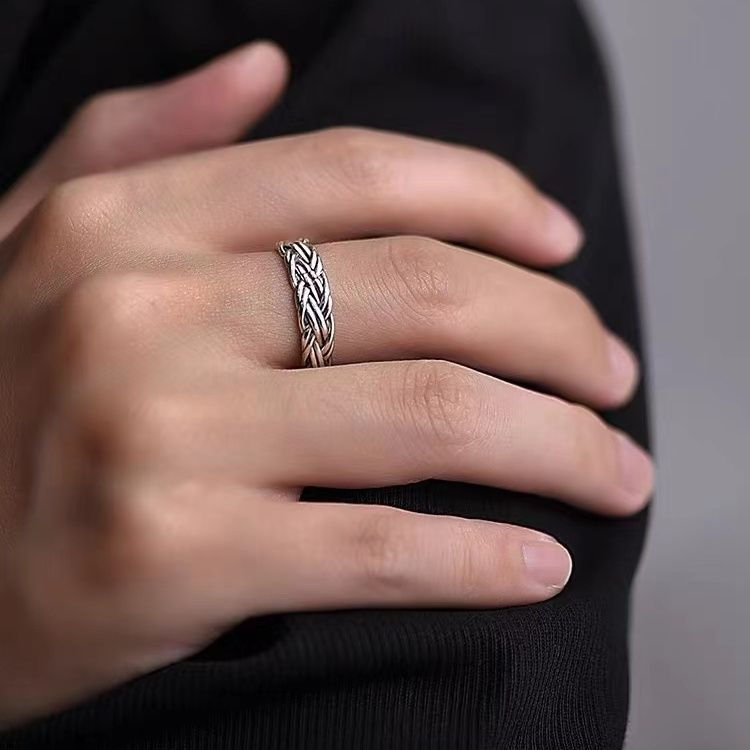 TB Spot Goods#2024New Year999Pure Silver Handmade Woven Ring for Men and Women, Vintage Versatile Li