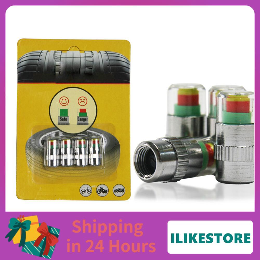 ilikestore 4 ชิ้น รถยนต์ เครื่องวัดความดันลมยาง เกจ เซ็นเซอร์แจ้งเตือน ตัวบ่งชี้ ฝาครอบวาล์ว