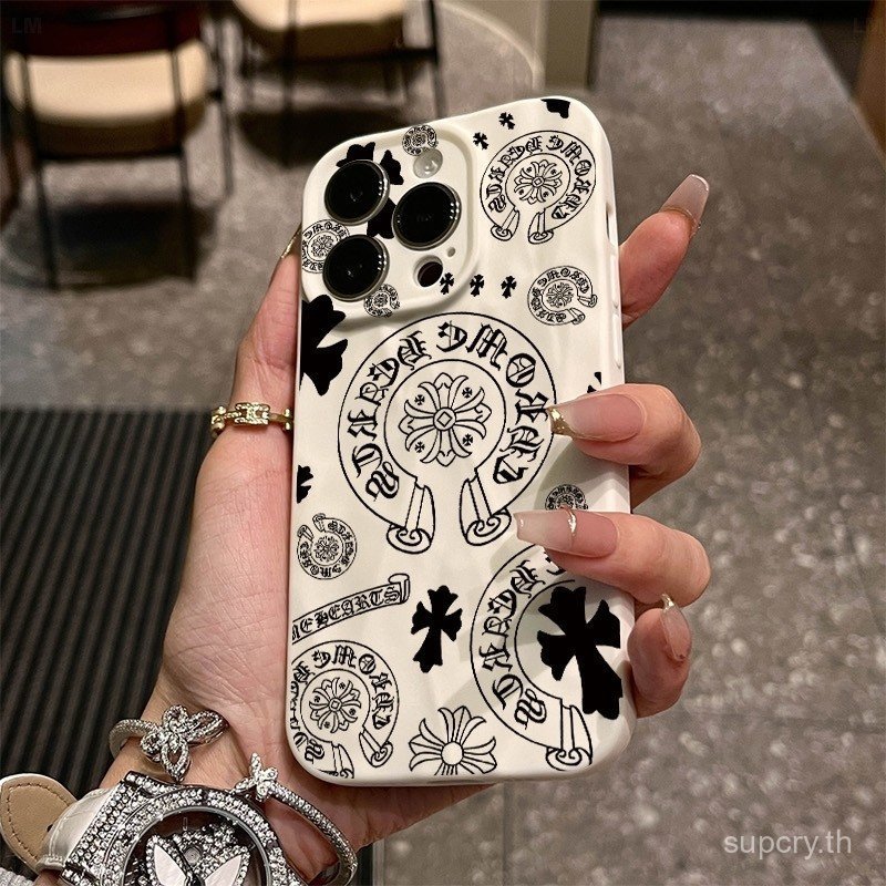 พรีเมี่ยมสีดําข้ามพิมพ์เคสโทรศัพท์สร้างสรรค์เหมาะสําหรับiPhone 15promax xsmax 11pro 12 13 14 15 16 17 pro max 16proกันกระแทกยืดหยุ่นกรณีVVVVVM