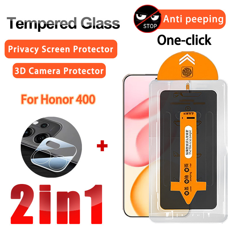 2 IN 1 ความเป็นส่วนตัวฟิล์มแก้ว Honor 400 กระจกนิรภัยฟิล์มสําหรับ Honor 400 Pro 200 Smart Lite X9D X9C Smart X7a X7b X7c X7D 5G 4G 3D ฟิล์มแก้วเลนส์ & ป้องกันหน้าจอติดตั้งง่าย