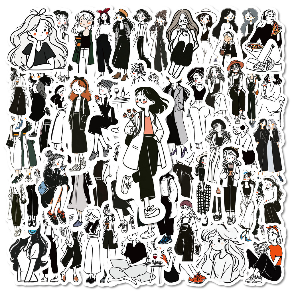 ❉ สติ๊กเกอร์ Classical Black & White Modern Girl Series 01 ❉ 50 ชิ้น/เซ็ต DIY แฟชั่นสติ๊กเกอร์ Doodle กันน้ํา