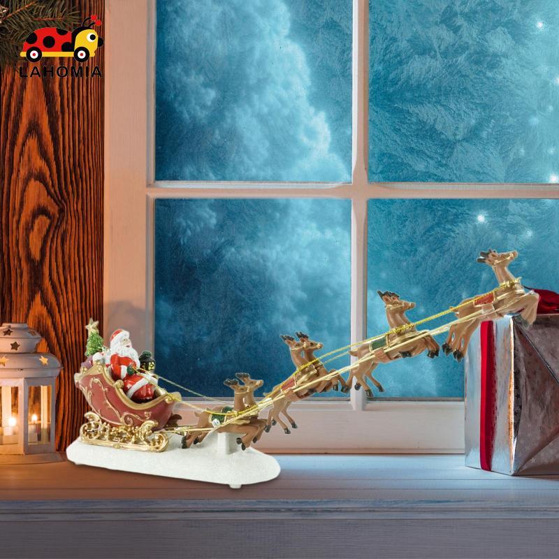 [Lahomia] เครื่องประดับเรืองแสงรถเลื่อนซานตาคลอส สำหรับของขวัญและตกแต่งโต๊ะ Café