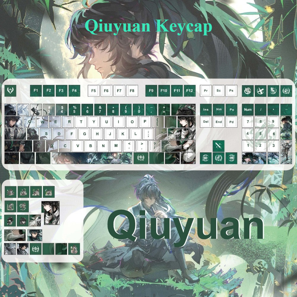 Qiuyuan Keycaps โปรไฟล์เชอร์รี่ PBT 120 คีย์ Wooting Aula F75 Mechanical Anime Keycap Dye Sublimatio