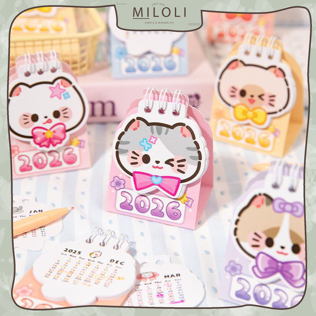 [MILOLI] CALENDAR 2026 Mini Portable Kawai Cat Shape Calendar Book Cute Daily - F0378