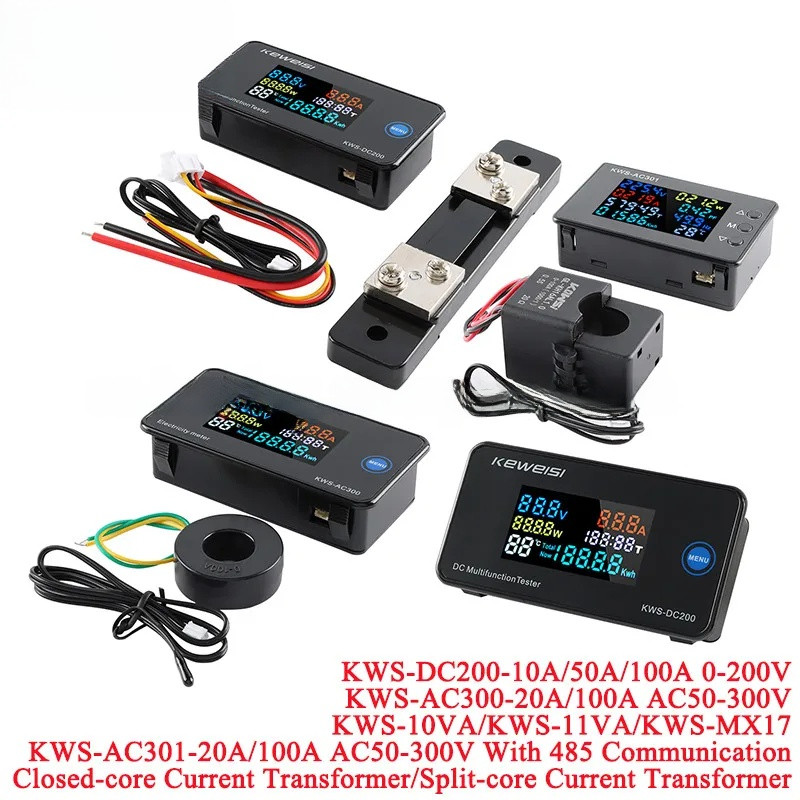 KWS-AC301 AC300 DC200 ดิจิตอลโวลต์มิเตอร์ DC 0-200V AC 50-300V Wattmeter พลังงานเครื่องวิเคราะห์เมตร