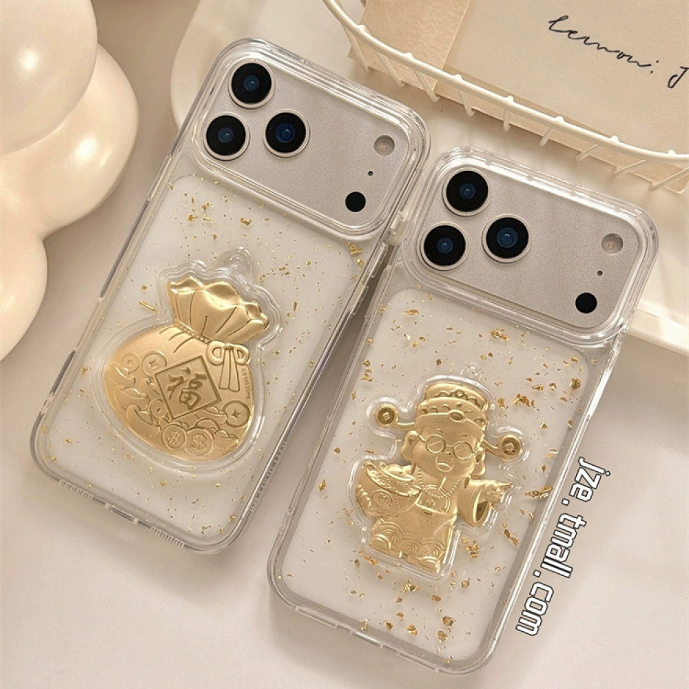 สไตล์จีนGlitter Goldฟอยล์เทพเจ้าแห่งความมั่งคั่งIPhoneสําหรับIPhone 17 Pro Max 17 Pro 17 Air 17 16 Pro Max 16 15 14 13 12 11 กันกระแทกTpuปกหลัง - รูปที่ 3