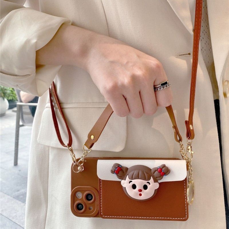 Braid Girl กระเป๋าใส่เหรียญเหมาะสําหรับ Apple 17pm เคสโทรศัพท์ Crossbody 13/12/16Pro Soft Case 15pro