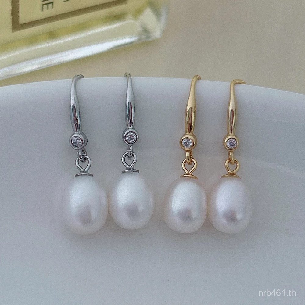 ต่างหูหญิง One Piece Shipment ขายส่งน้ําจืดสาวสไตล์ใหม่Zircon S925 ต่างหูเงินลูกปัดข้าวต่างหูมุกAM2I