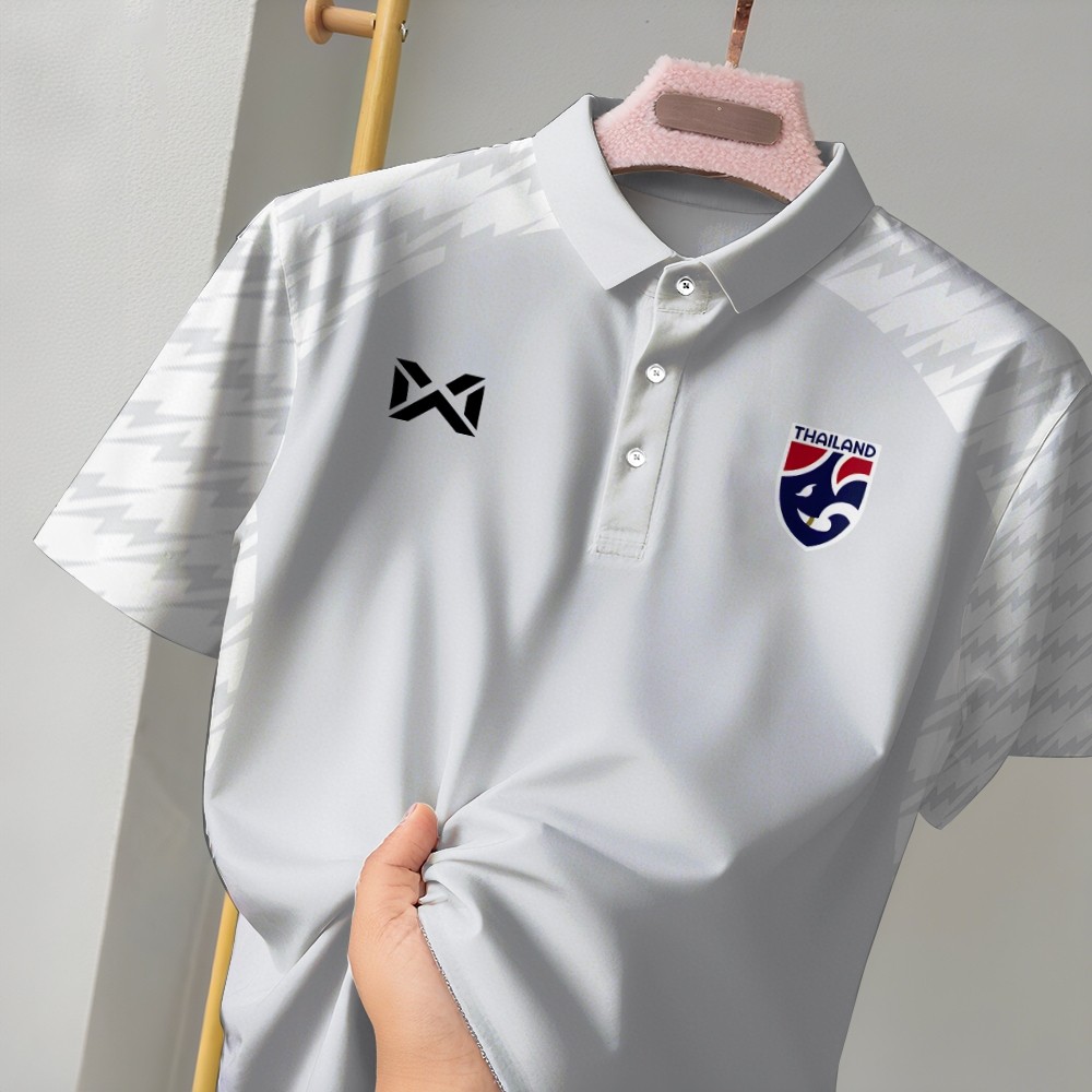 เสื้อโปโลผู้ชาย คอลูกกรอบขนาดใหญ่ทีมชาติไทย ทรงหลวม สวมใส่สบาย ระบายอากาศได้ดีและแห้งไว