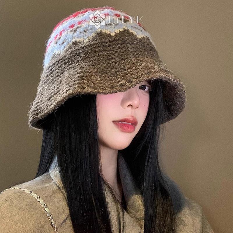 หมวกถักแบบเรโทร Jaquard สำหรับผู้หญิง อบอุ่นและสวมใส่ง่าย ในสไตล์เกาหลี