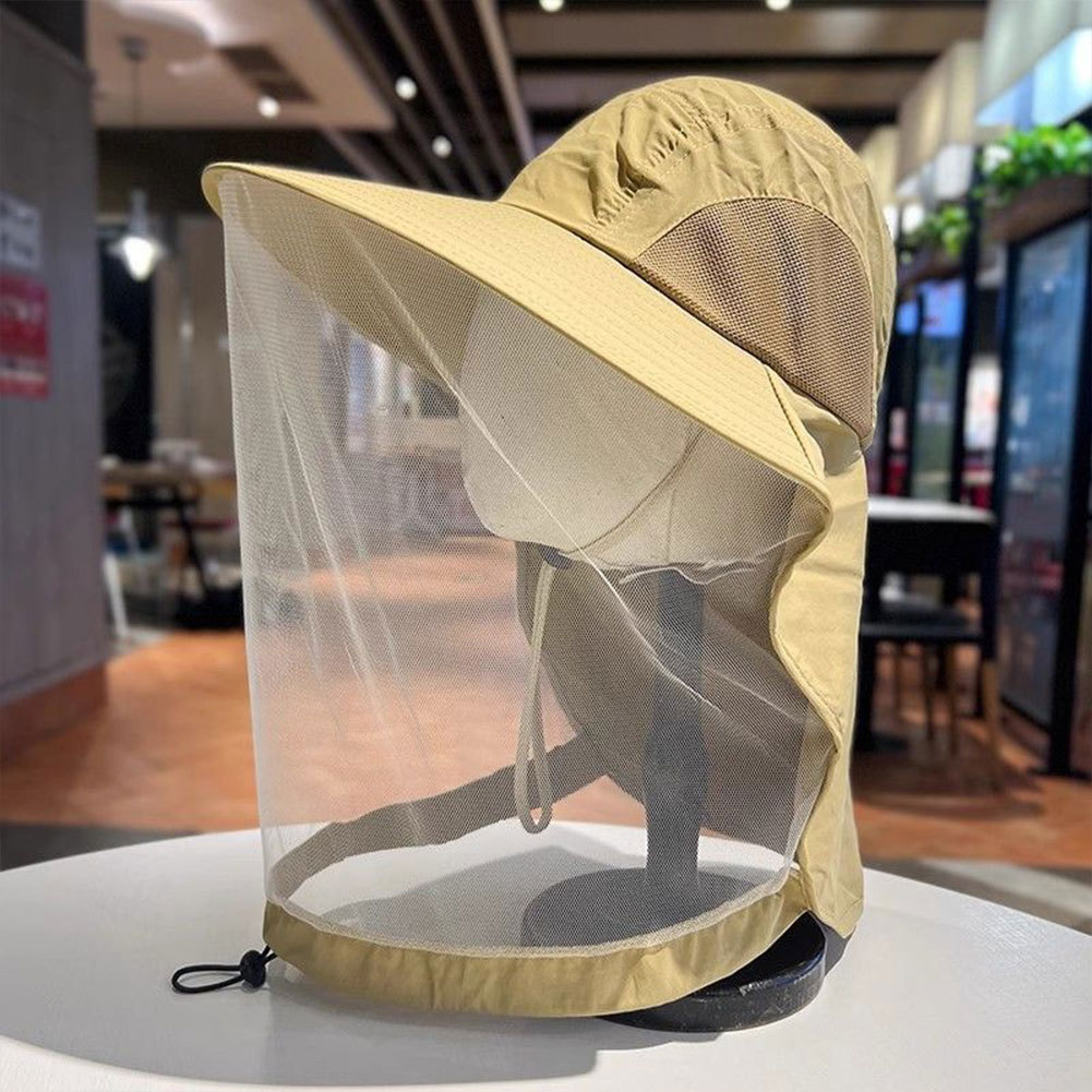 Outdoor Mosquito Head Net Hat Net Mesh Safari Hat with Neck Flap Bucket Hat for Beekeeping Hiking Me