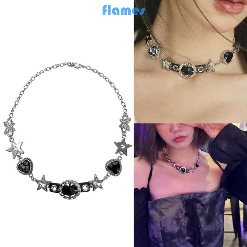 FL Y2K Choker Heart Star Rhinestone สร้อยคอแฟชั่น