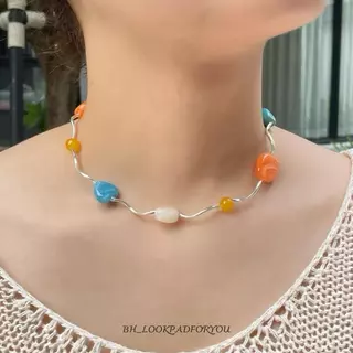 สร้อยคอลูกปัด หิน สร้อยคอวินเทจ ใส่เที่ยว ทะเล คาเฟ่ น่ารักๆ (พร้อมส่ง)