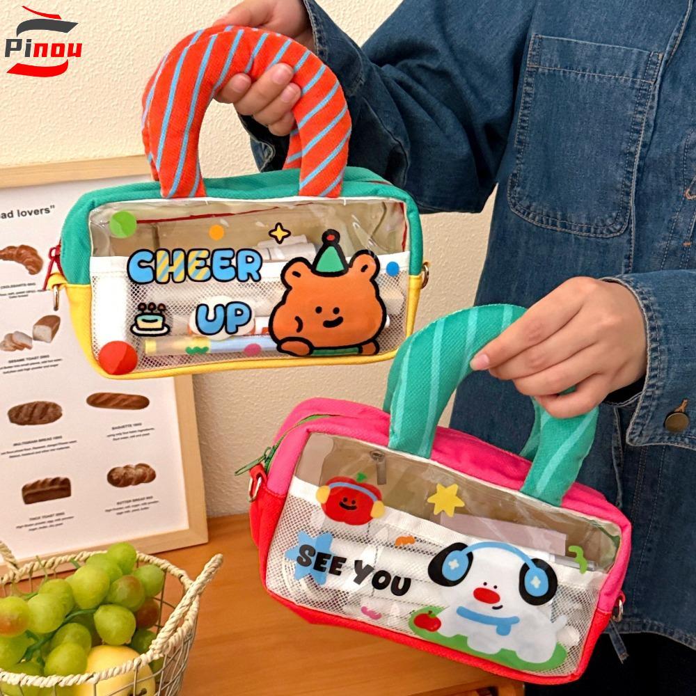 PINOU กล่องดินสอ PVC เกาหลี,ขนาดใหญ่ความจุ Desktop Storage Y2K การ์ตูนเครื่องเขียนกระเป๋า,มือถือ Y2K