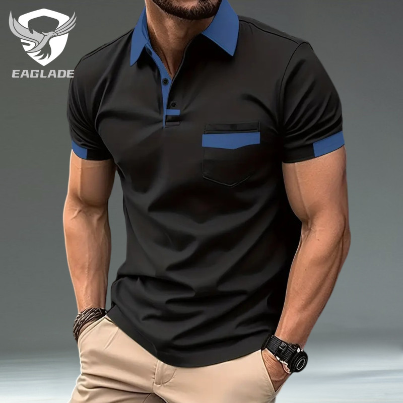 EAGLADE เสื้อยืดโปโล ผู้ชาย คอปก สีดำ O-3