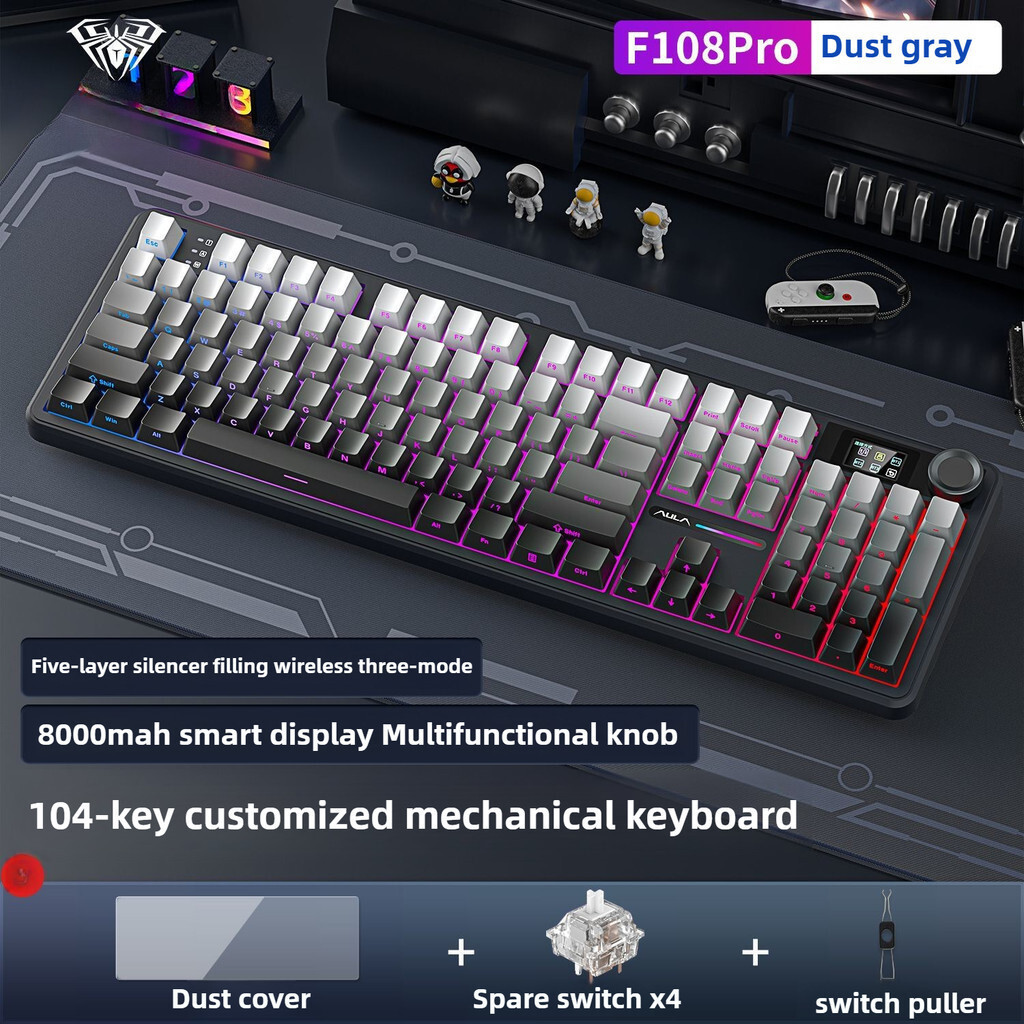 [sg shop]AULA F108 Pro คีย์บอร์ดแบบกลไกสามโหมดพร้อม Numberpad RGB Backlight Esports เกมที่กําหนดเอง 