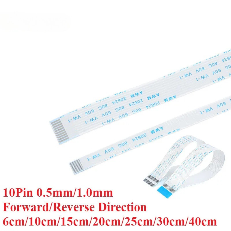 5pcs FPC/FFC 10P ริบบิ้นยืดหยุ่นแบนสาย Pitch 0.5/1.0 มม.5/10/15/20/25/30/40 ซม.ความยาวไปข้างหน้าย้อนกลับทิศทาง Connecto
