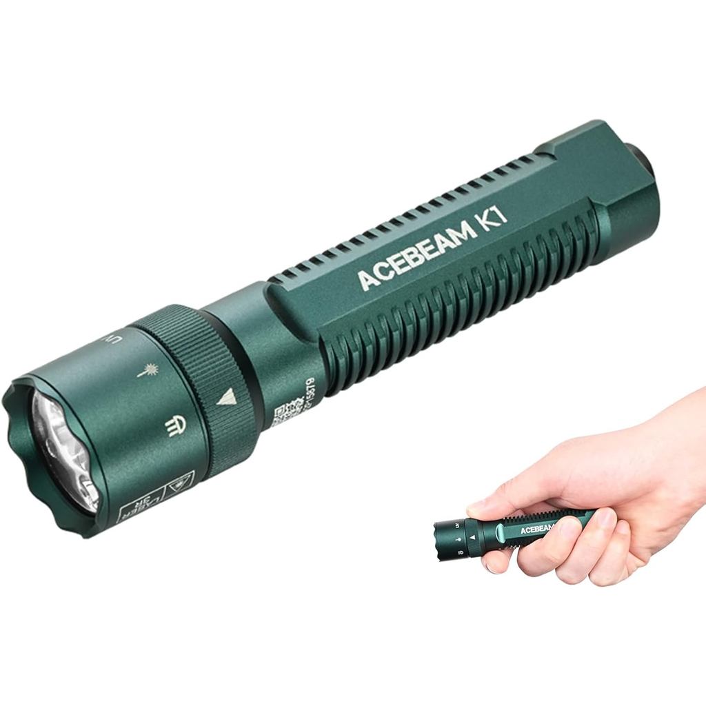 Acebeam K1 ไฟฉายพกพา 1000 ลูเมน มีแสงสีเขียว, UV และขาว สำหรับฉุกเฉิน