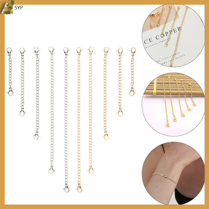 📦 10pcs สายต่อสร้อยคอพร้อมตะขอ Lobster Clasp สำหรับโครงการเครื่องประดับ DIY