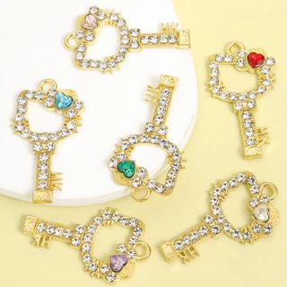 10pcs Sparkling Rhinestone Inlay KT Cat Avatar กรอบ Key Shape Charms น่ารักสร้อยคอต่างหูพวงกุญแจเข็มกลัด DIY Hollow Love Heart โบว์ลูกแมวหัวจี้,สาวหวานอุปกรณ์เสริม