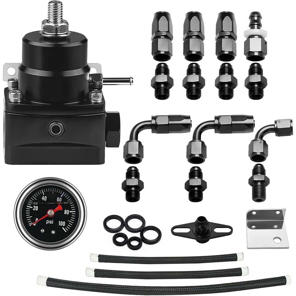 EFI Fuel Pressure Regulator Kit with Bypass Return 0-100psi Pressure Gauge AN6-6AN Fuel Line Hose Fi