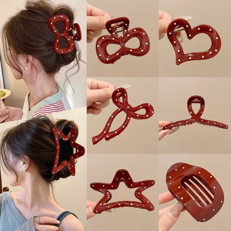 หนีบผมลายจุดสีแดงย้อนยุค เครื่องประดับผมสำหรับผู้หญิง