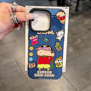 เคสหนังลายสุนัขคู่รักสุดเท่ ลายกระต่าย สีเทียนชินจังสำหรับ IPhone 17 AIR 16 11 13 15 12 14 Pro Max XR X 16 15 7 8 Plus