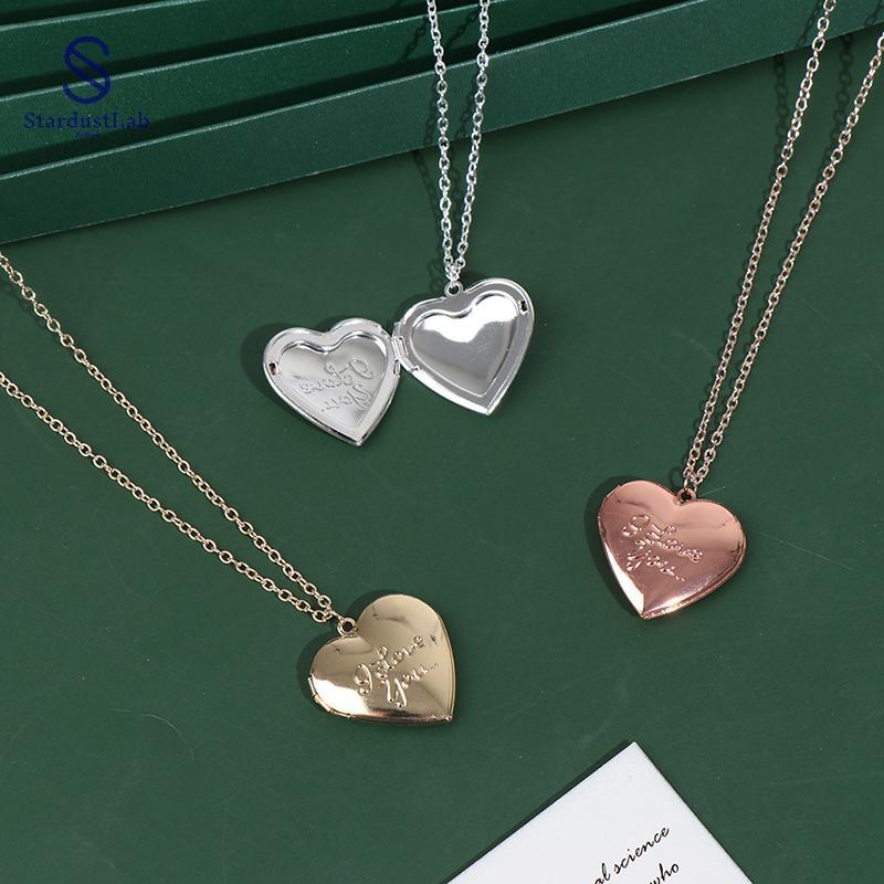 StardustLab Love Heart Locket จี้กล่องรูปภาพเปิดได้ สร้อยคอสำหรับครอบครัวเคลือบเงา(SDL)