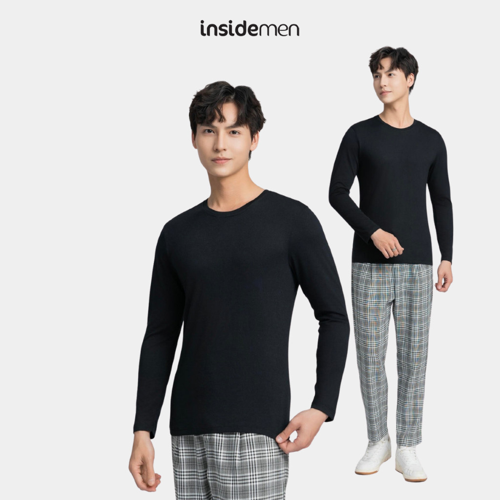 เสื้อยืดเก็บอุณหภูมิคอกลมแขนยาวผู้ชาย INSIDEMEN วัสดุยางยืดช่วยให้อบอุ่นได้ดี - ILT021W3