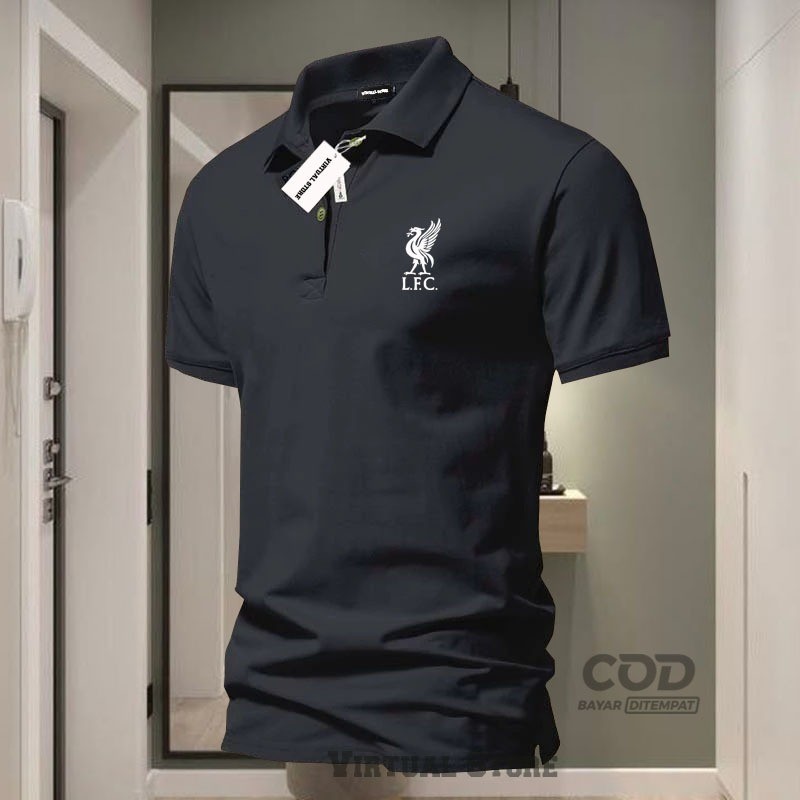 เสื้อโปโลคอปก เสื้อโปโล Lfc Text Logo เสื้อยืดคอปกผู้ใหญ่สีขาว / เสื้อยืดโปโลผู้ชาย Unisex