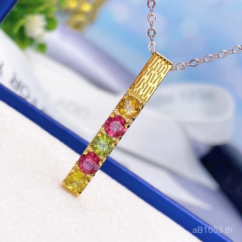 สินค้าจี้ Clavicle Chain ทัวร์มาลีน s925 เงินฝังขายส่งสร้อยคอขนาดเล็ก Gold Bar จี้ Anchor ธรรมชาติขา