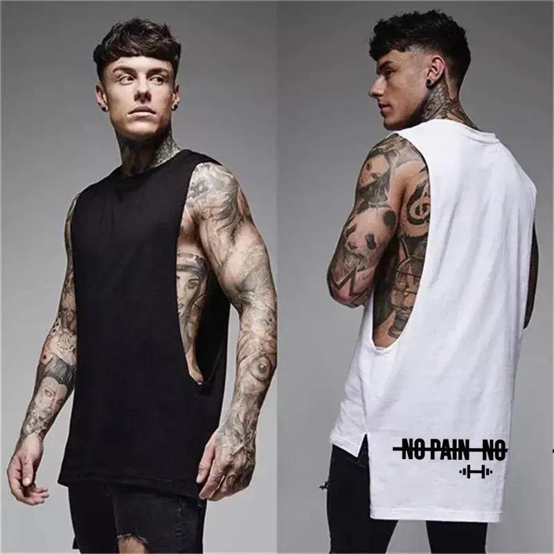 ฤดูร้อนบุรุษฟิตเนสเสื้อผ้าขยายตัดแขนกุดขนาดใหญ่ Cuffs เสื้อกล้ามผ้าฝ้าย Breathable Hip-Hop Vests Gym เพาะกายกล้ามเนื้อ Tank Tops