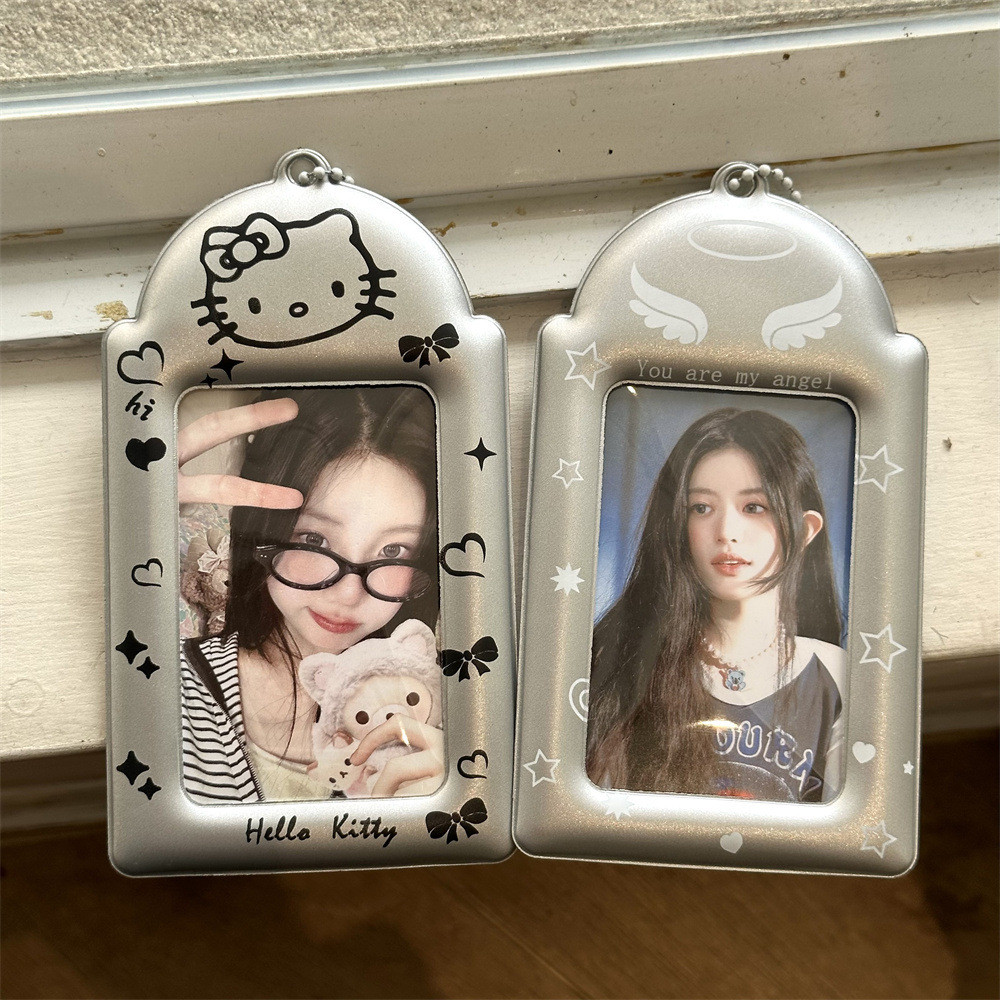 Ins Silver kitty Wings 10 ซม.ผู้ถือบัตรโพลารอยด์การ์ดขนาดเล็กบัตรวิทยาเขต Star Chasing Storage จี้