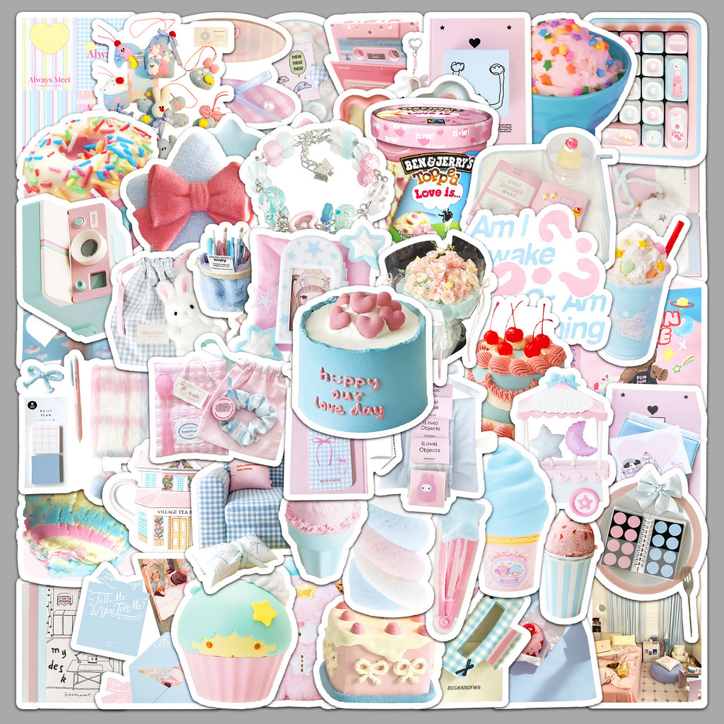 52ชิ้น อิน สติกเกอร์ไอศกรีมสติกเกอร์พีวีซีกันน้ําสําหรับถ้วยกระเป๋าเดินทางเคสโทรศัพท์ตกแต่ง