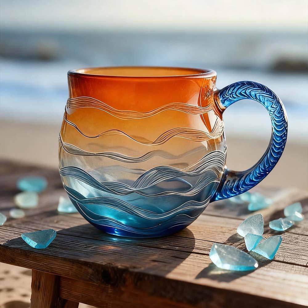 Sea Glass Sunset Mug Decoration Coffee Tea Cups Tumbler for Home Office Kid Gift
