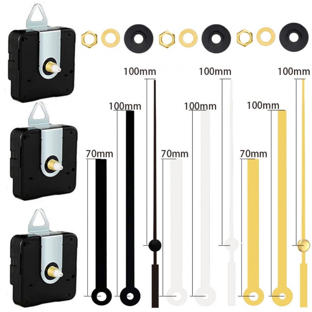 【SMELLSHI】3Pcs Clock Mechanism Kit with 3 Pairs of Clock Hands Totel Shaft Length 12mm