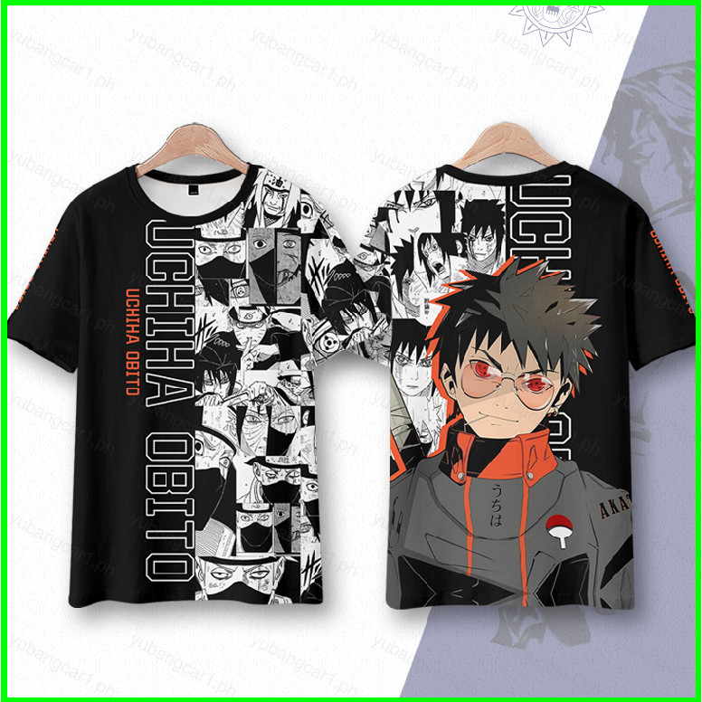 YB1 Naruto Anime Shirt แขนสั้น Unisex สำหรับคอสเพลย์และใส่ลำลอง ดีไซน์พิมพ์ 3D Uchiha Obito