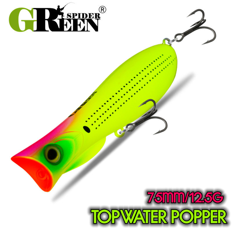 GREENSPIDER Popper เหยื่อป๊อบเปอร์ ขนาด 75 มม., 12.5g สำหรับตกปลาคาร์พ, เบส, และเทราท์