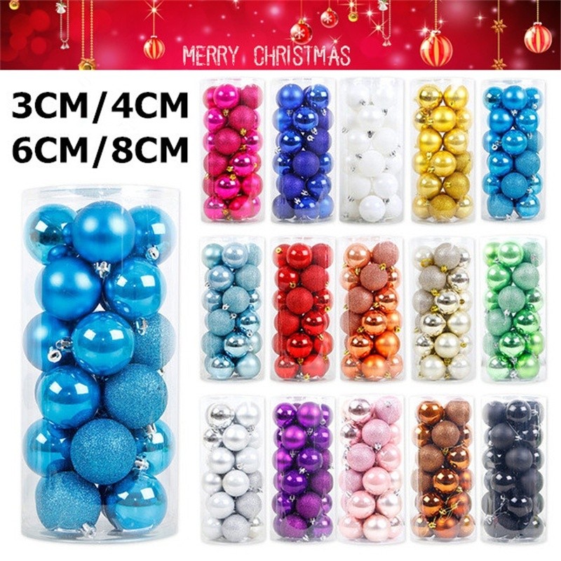 3/4/6 ซม.24PCS ลูกบอลคริสต์มาสตกแต่งต้นคริสต์มาส Xmas เครื่องประดับ Glitter Polystyrene Ball