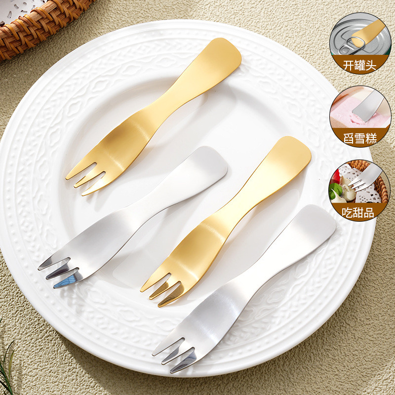 不ida钢 甜品 คอนซีลเลอร์ คอนซีลเลอร์ 高 创意ช้อน一体两用罐头 甜品 水果拉280สแตนเลสขนมช้อนส้อมสีสูงมูลค่าสร้างสรรค์ช้อน