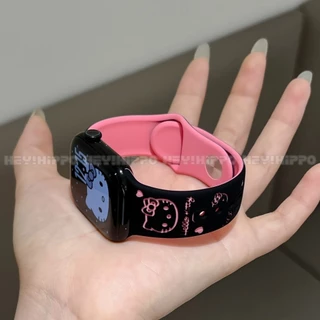 KT cat สายซิลิโคนพิมพ์ลายเหมาะสําหรับ iwatch 11/SE3/10/9/8/7/6/5/4/3/2/1 สายรัดหัวเข็มขัดผีเสื้อน่ารักเหมาะสําหรับ 49/46/45/44/42/41/40/48 มม./ultra