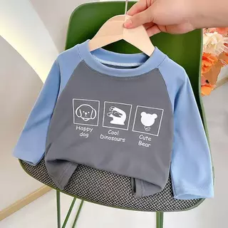 C8 เสื้อผ้าเด็ก เสื้อยืดแขนยาวลําลองเด็ก ลายน่ารัก สไตล์เกาหลี เนื้อผ้านุ่มๆ อุ่นๆ ใส่สบาย