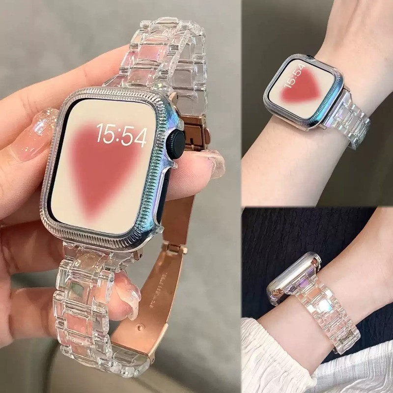 สายรัดสีรุ้งโปร่งใสสร้างสรรค์สําหรับ Apple Watch Ultra 2 49 มม./S11 10 42 มม.46 มม./S9 8 7 41 มม.45 มม./S6 5 4 SE 44 มม.40 มม./S3 2 1 38 มม.42 มม., สายนาฬิกาอัจฉริยะที่สวยงามสําหรับ iWatch